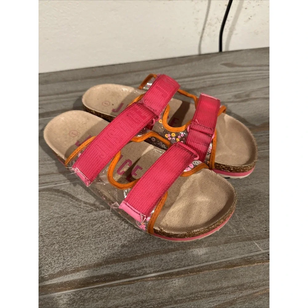 Justice Girls Pink Orange Sequin Slide Sandals Size 3 Hook & Loop Casual Shoes